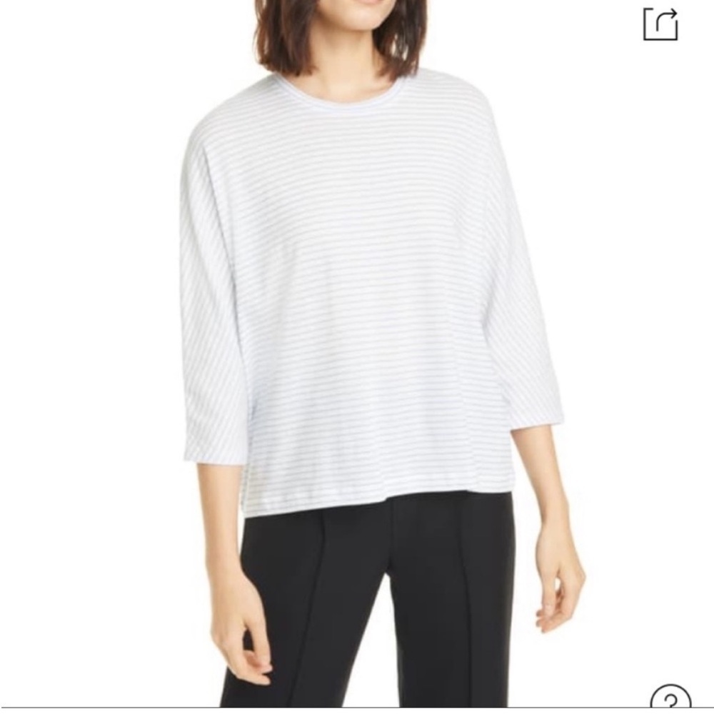 NWT Vince Pencil Stripe Dolman Sleeve Cotton Top in white/blue M Retail $125.